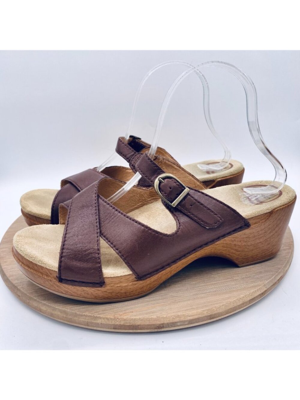 Dansko Sandals Womens 10 41 Brown Leather Sela Slide Peep Retro Boho - Picture 6 of 11